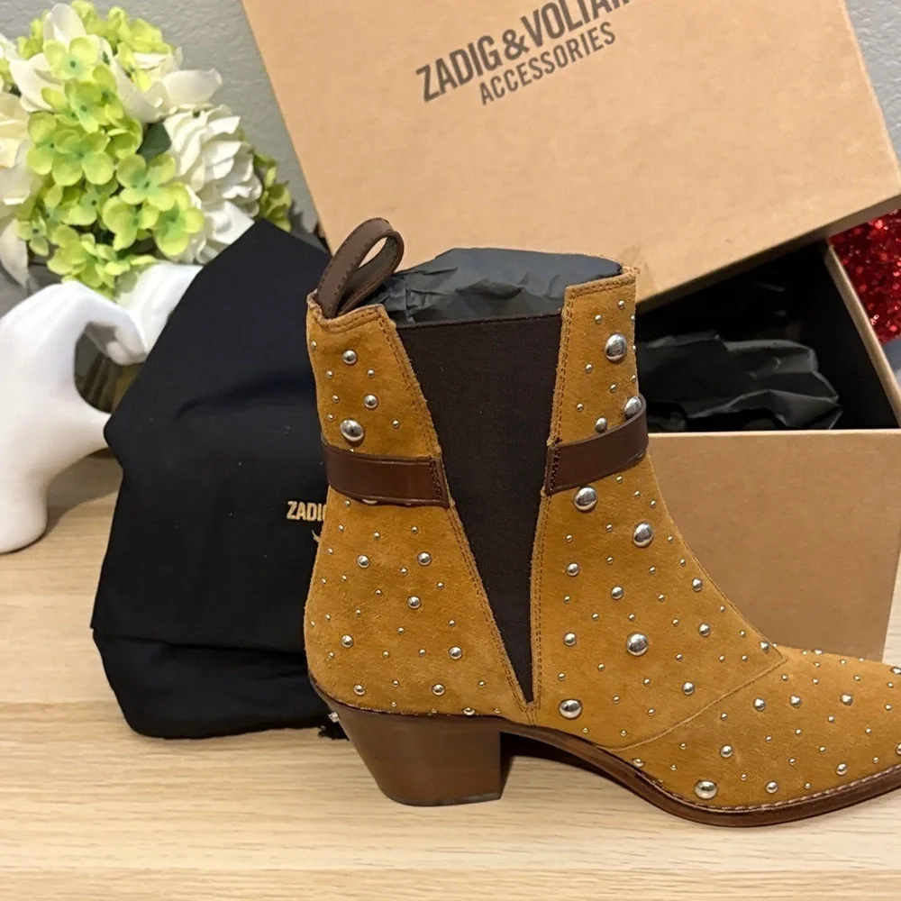 Zadig & Voltaire Tan Studded Ankle Boots- all leather made in Spain. SZ 39 (8)
